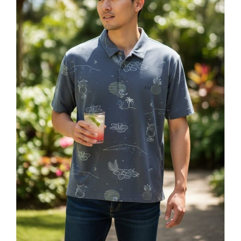 Travis Mathew Mens Hawaiian Print Polo Shirt Size M